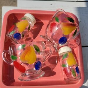 Painted Fruit Cream & Sugar Salt & Pepper ~ 1960s ~ Gay Fad ~ Bartlett Collins ?